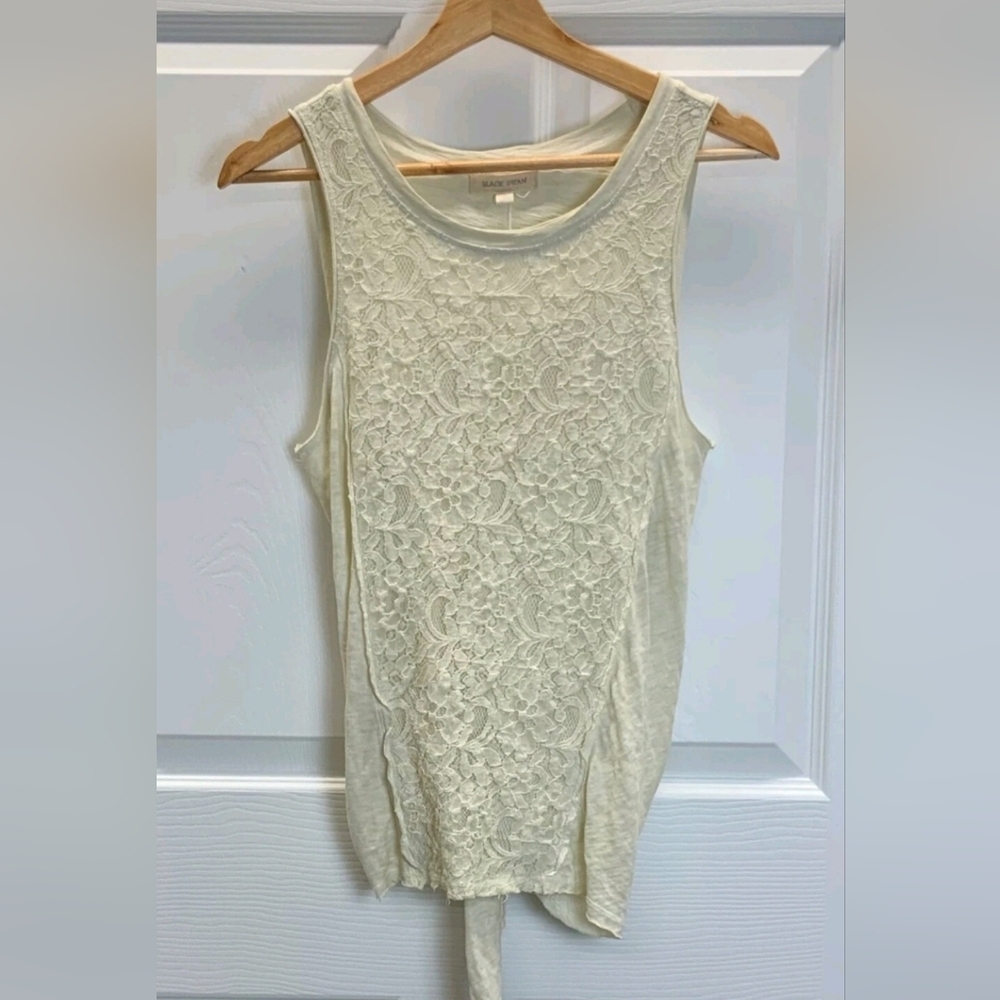 Y2K - Black Swan Ivory Floral Lace Sleeveless Tank Top Asymmetrical Boho Sz Med